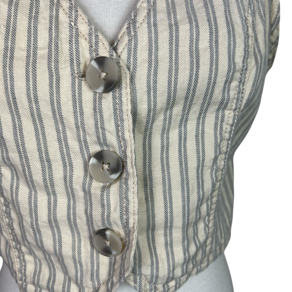 ANA A New Approach Linen Cotton Striped Button Front Vest Boho Women’s Size M - Picture 3 of 7